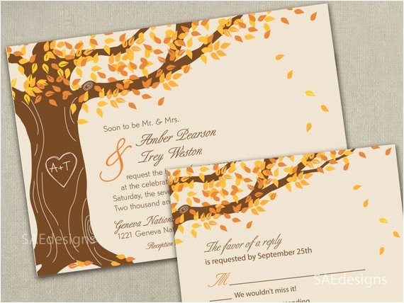autumn fall tree wedding invitation