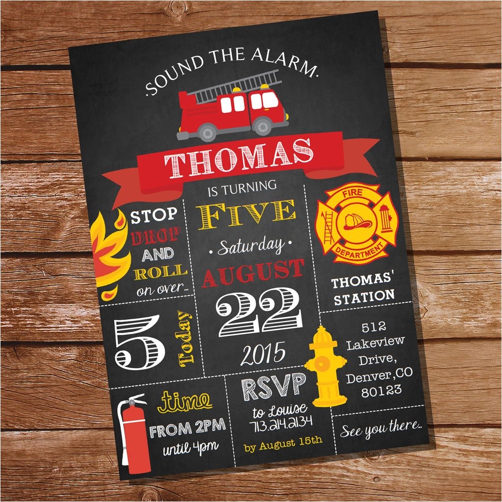 chalkboard fireman invitation firefighter birthday party invite