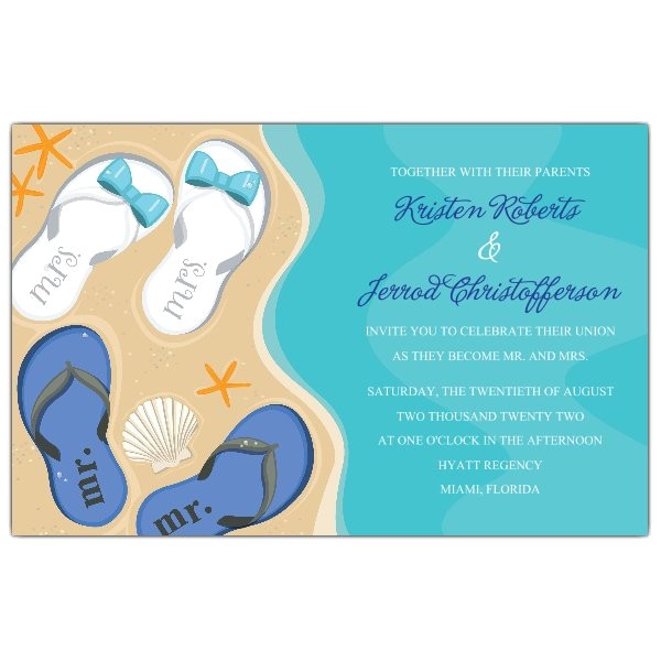mr and mrs flip flops beach wedding invitations p 643 85 isn1259