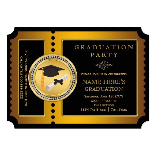 black and gold college graduation 5x7 paper invitation card 256623873120328885