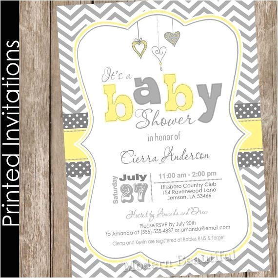 printed neutral yellow grey baby shower