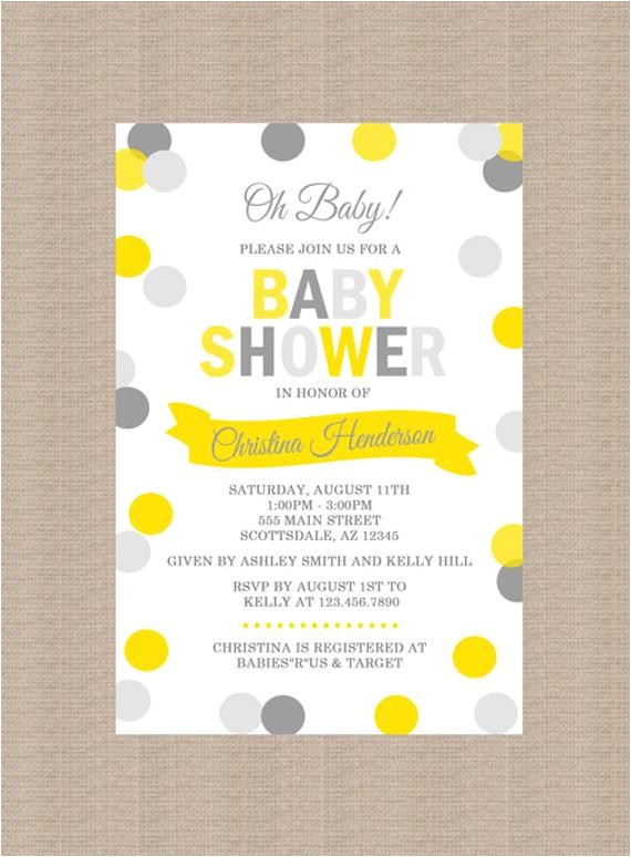 yellow and gray baby shower invitation