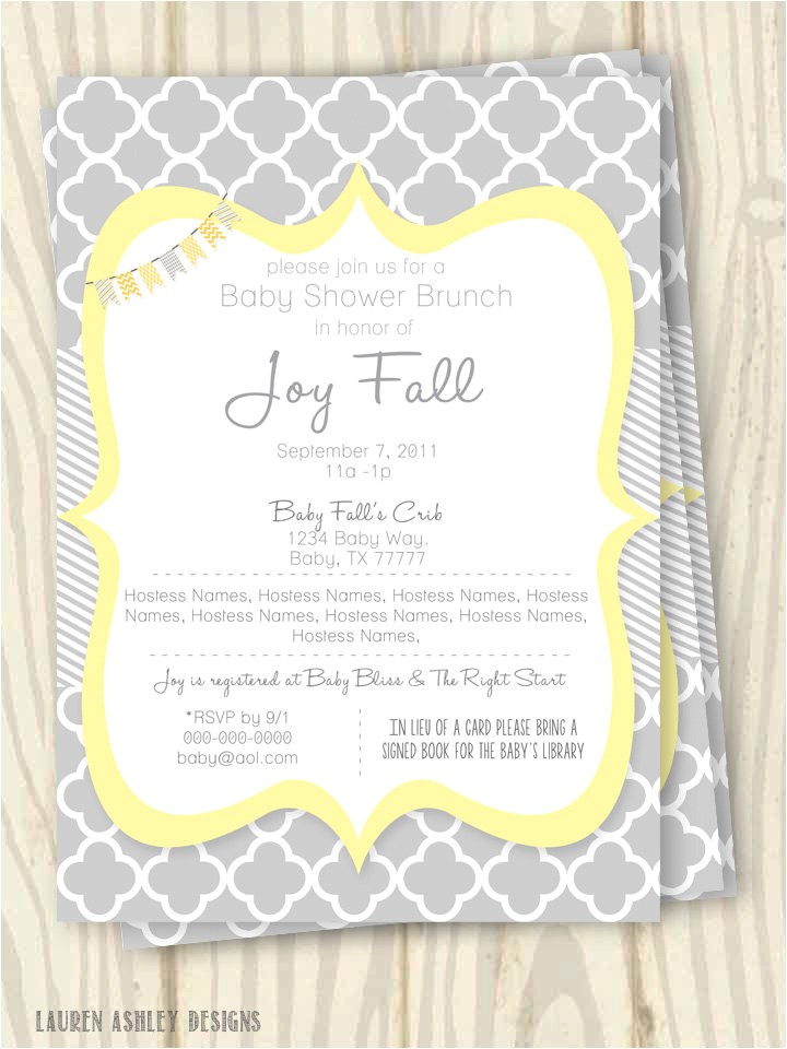 yellow and grey baby shower invitation