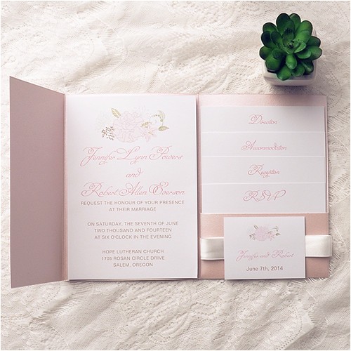 cheap spring pink flower pocket wedding invitation kits ewpi142