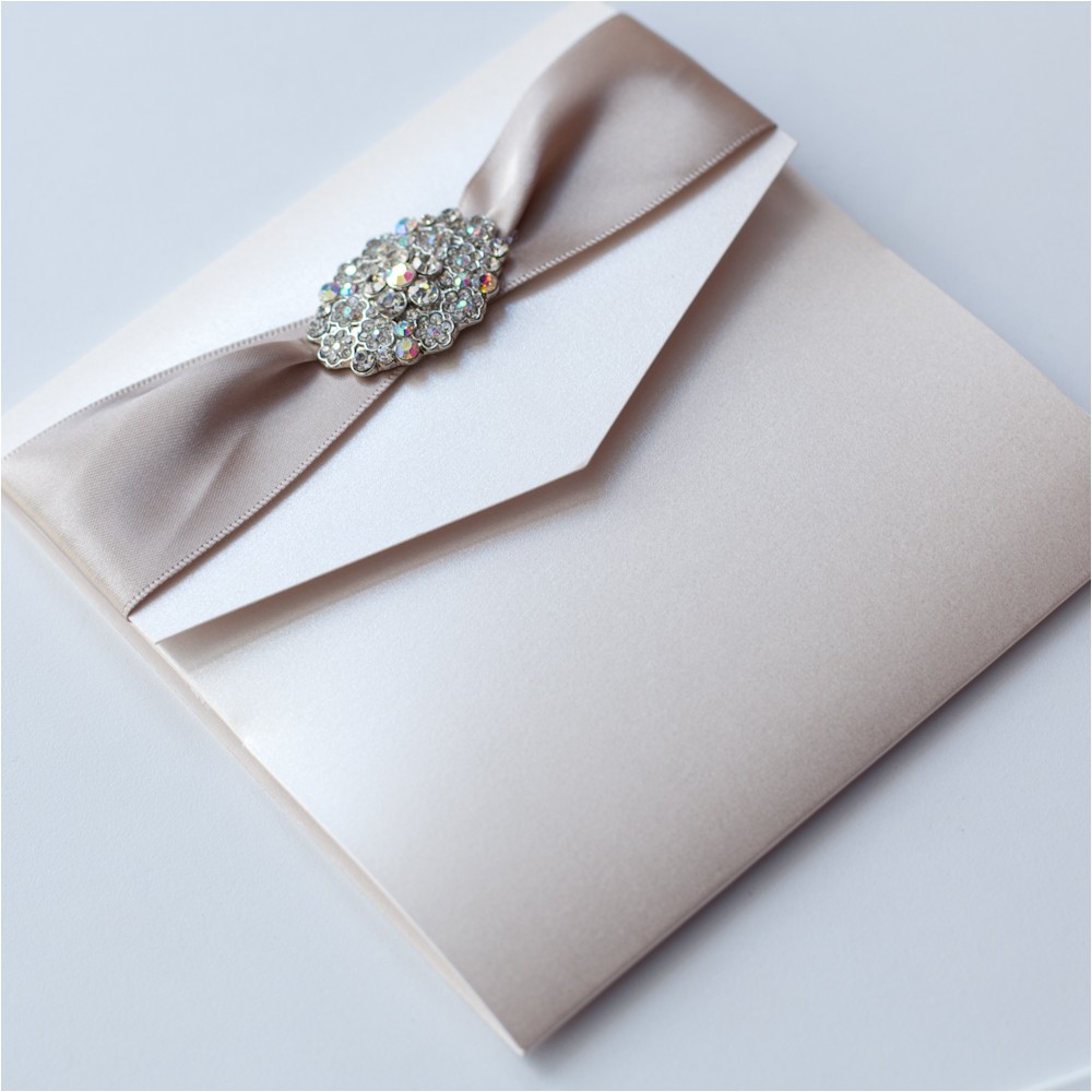 ivory vintage chandelier pocketfold wedding invitation mink