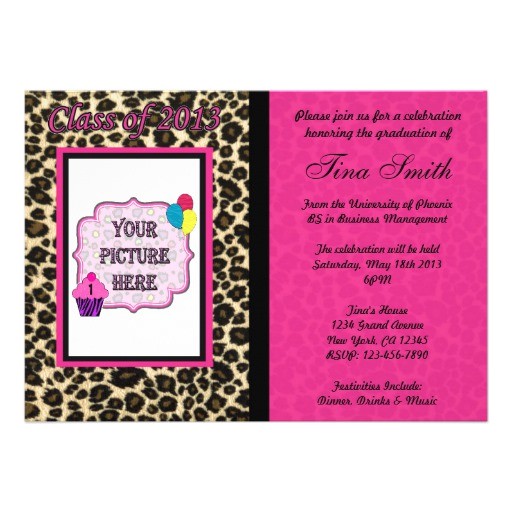 graduation invitation pink leopard cheetah 161328328437017170