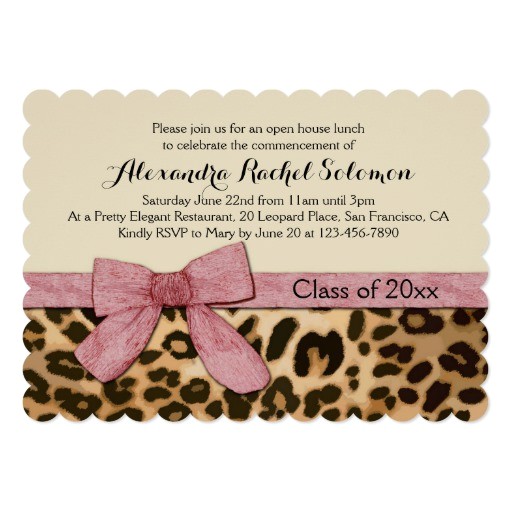 leopard print pink bow graduation party invitation 161942252318780433
