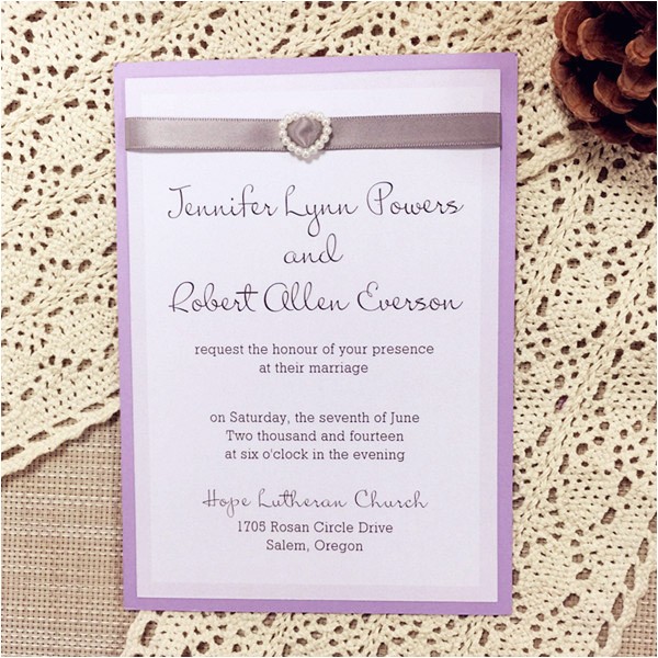 affordable pearl silver ribbon lilac layered wedding cards ewli006