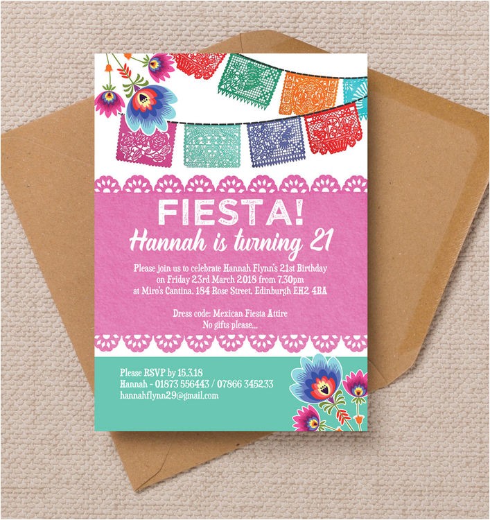 mexican fiesta themed 21st birthday party invitation