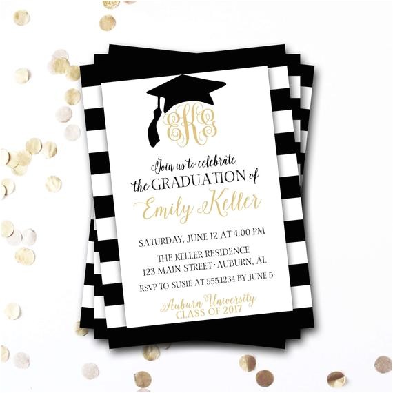 monogram graduation invitation black and