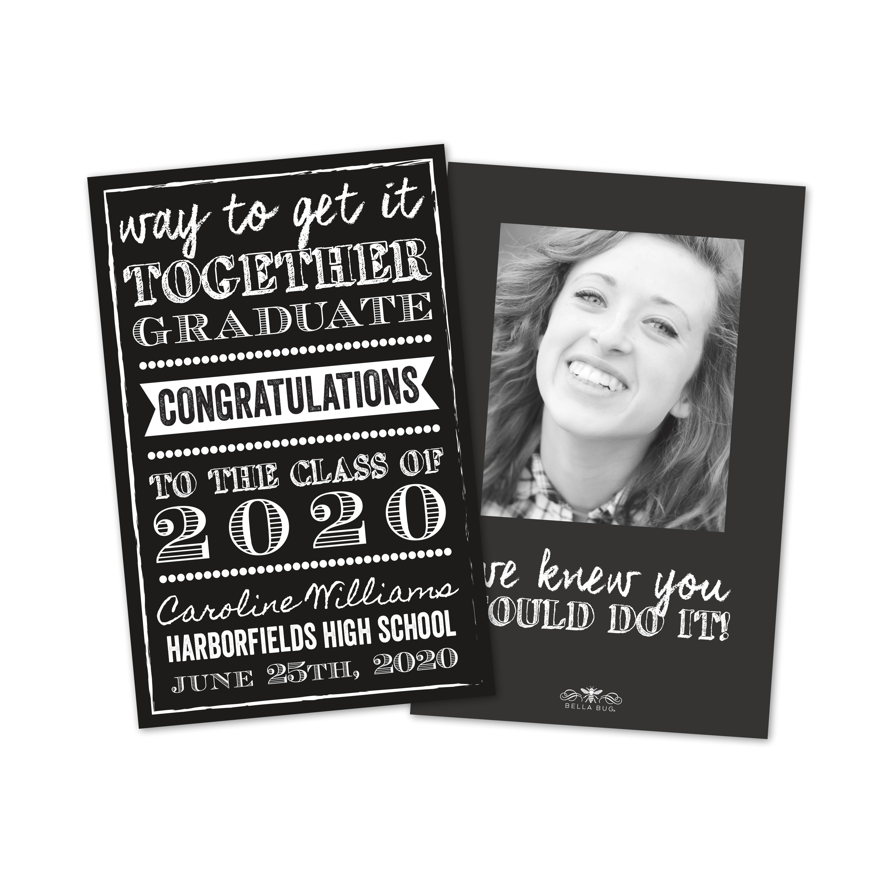 black and white personalized graduation announcement