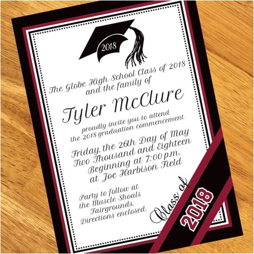 burgundy personalized graduation invitations
