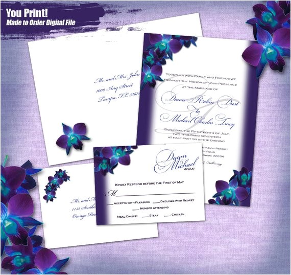 blue orchid printed invitation set 20pc