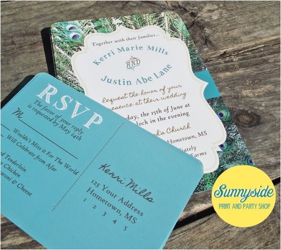 pretty peacock printed wedding invitation package