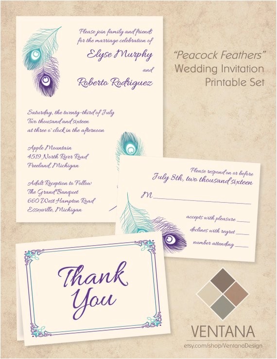 peacock feather wedding invitation