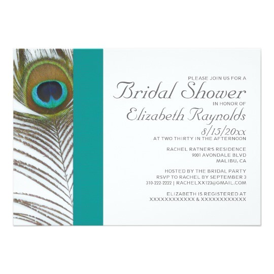 elegant peacock feather bridal shower invitations 161215995702212019
