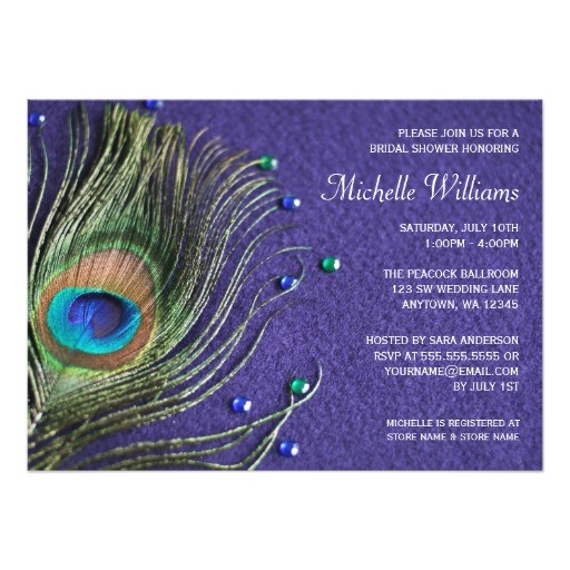 peacock feather jewels purple bridal shower card 256754027782787423