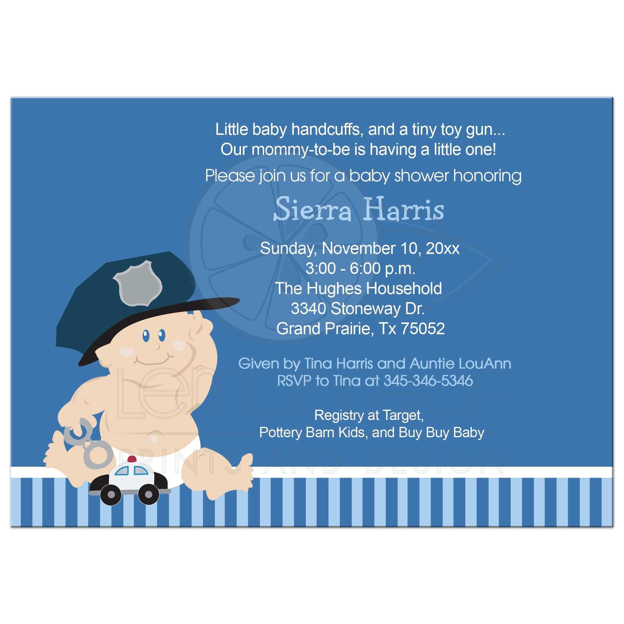 baby cop police officer baby shower invitation baby boy
