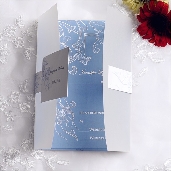 vintage powder blue pocket wedding invitation cards ewpi059