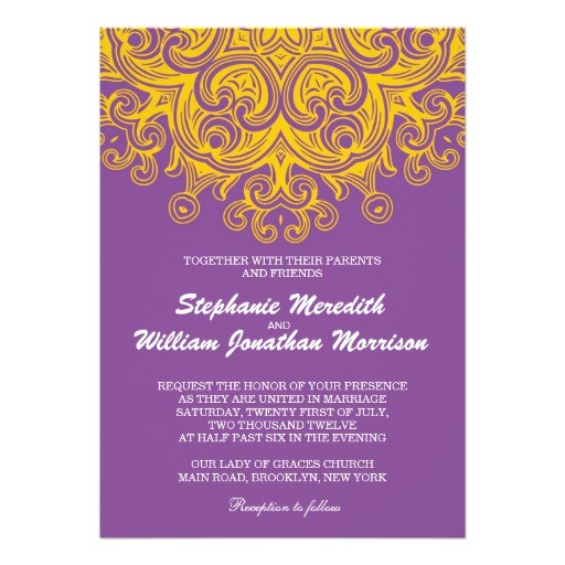 vintage purple and yellow wedding invitation 161488365283233944