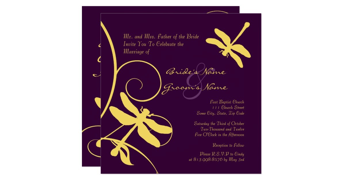 yellow and purple dragonfly wedding invitation 161904191773423591