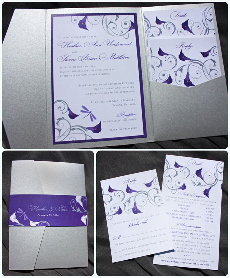 purple gray silver dragonfly calla lily swirl belly band pocketfolds