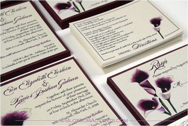 purple calla lily wedding invitation