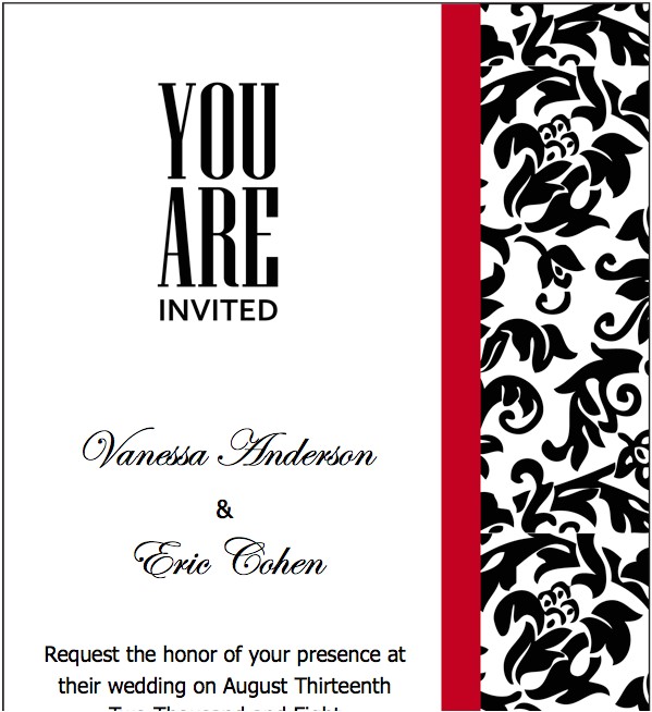 black white and red wedding invitation