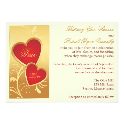 ivory gold red hearts wedding invitation 161206394131164611
