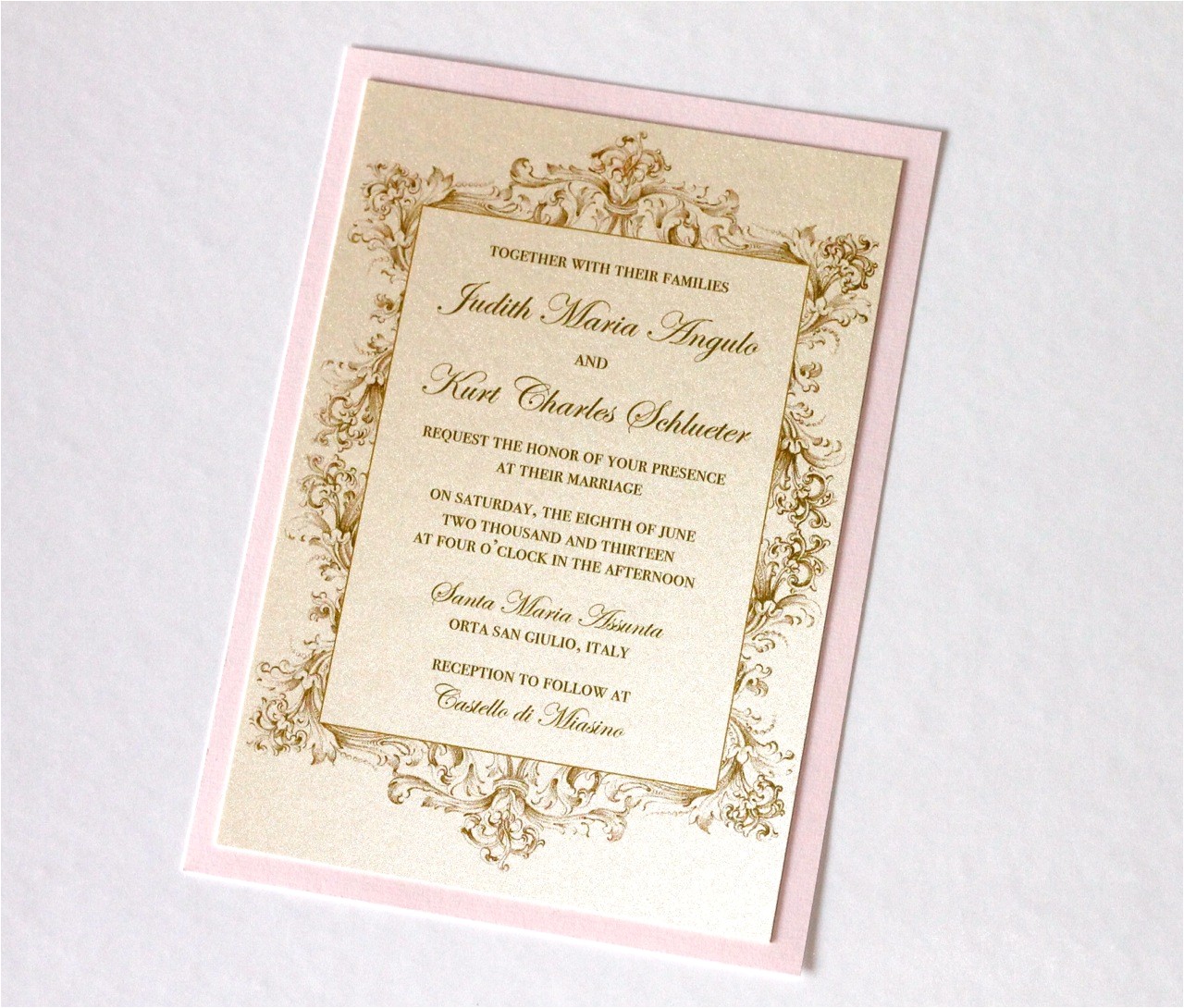 vintage wedding invitations in ivory gold and blush pink