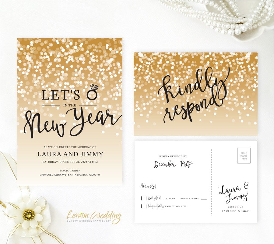 new years eve wedding invitation with