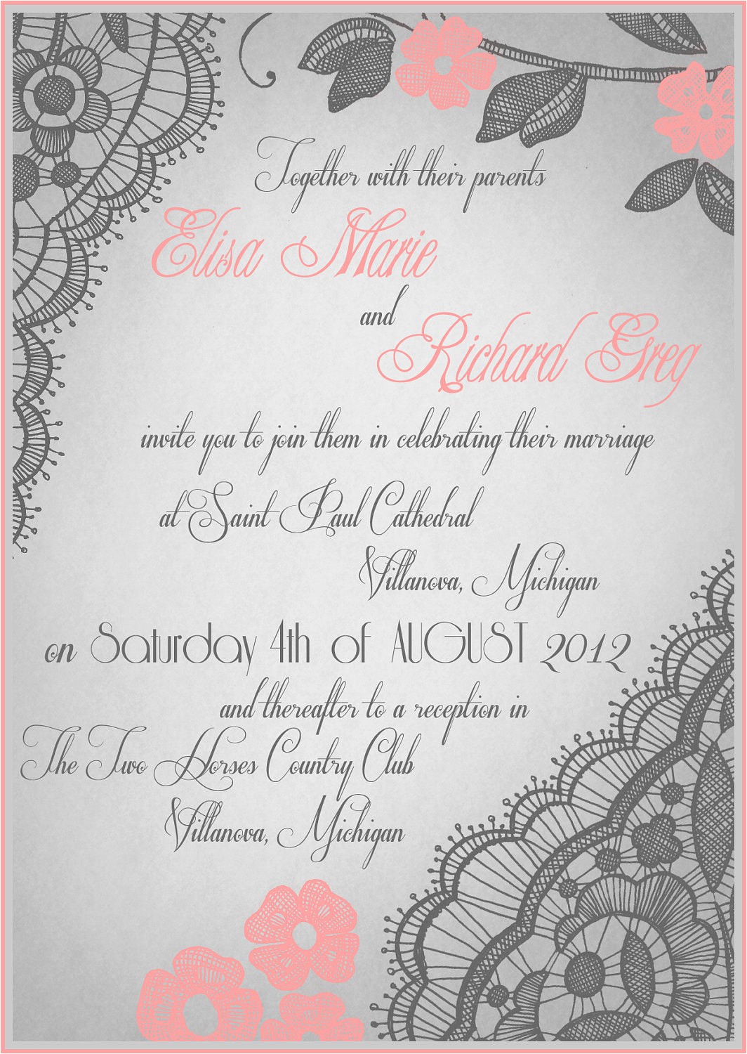 romantic wedding invitation sample