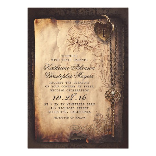 skeleton key vintage wedding invitations 161793646490666651