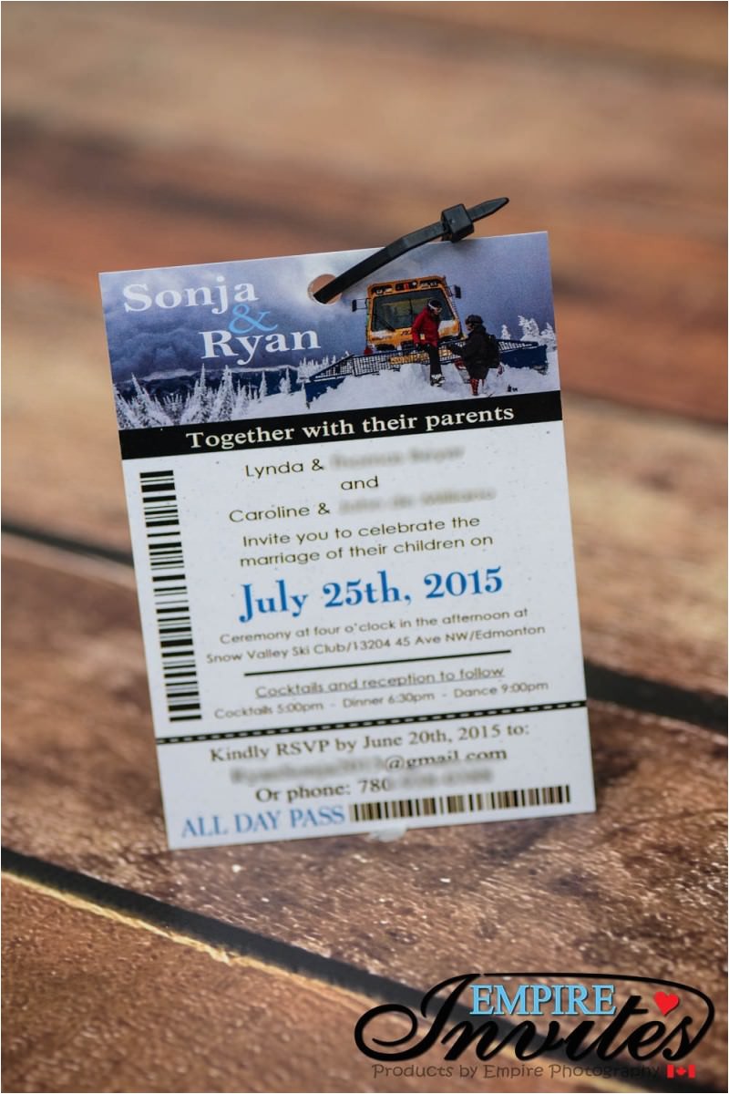 ski pass lift ticket wedding invitations