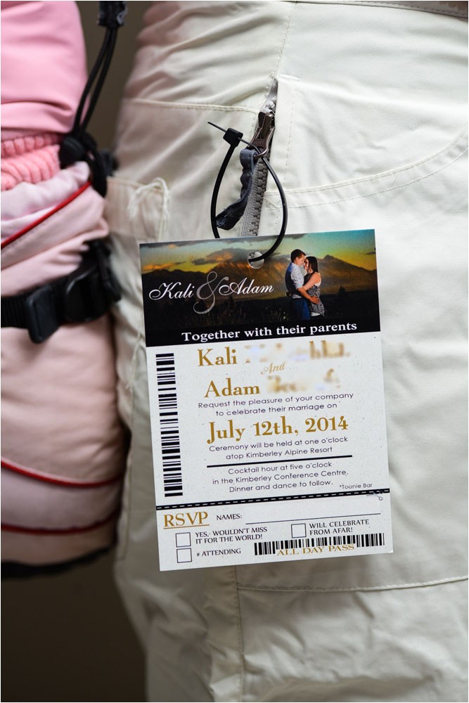 gold ski pass lift ticket wedding invitations kimberley resort bc