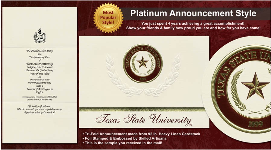 texas state university graduation announcements