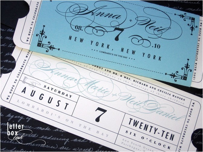 formal vintage ticket wedding invitation