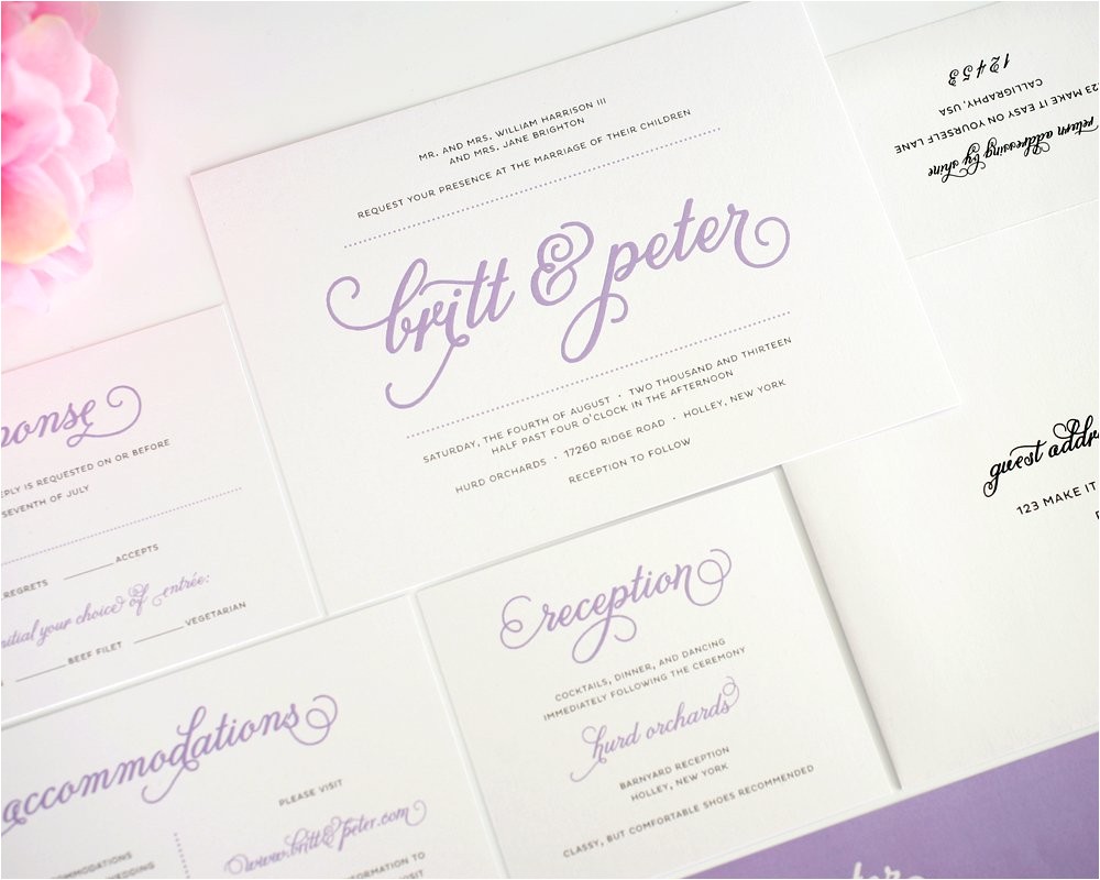 purple wedding invitations script names