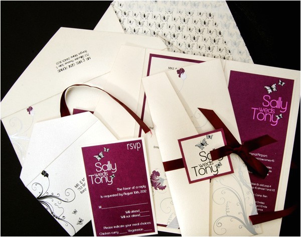 butterfly tri fold pocket wedding invitation