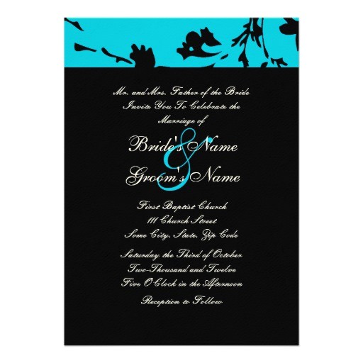 black and turquoise floral wedding invitation 161820722145046619
