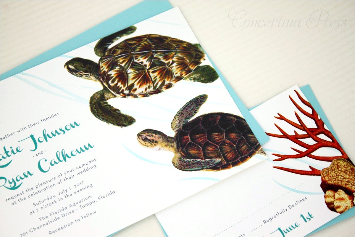 sea turtle beach wedding invitation
