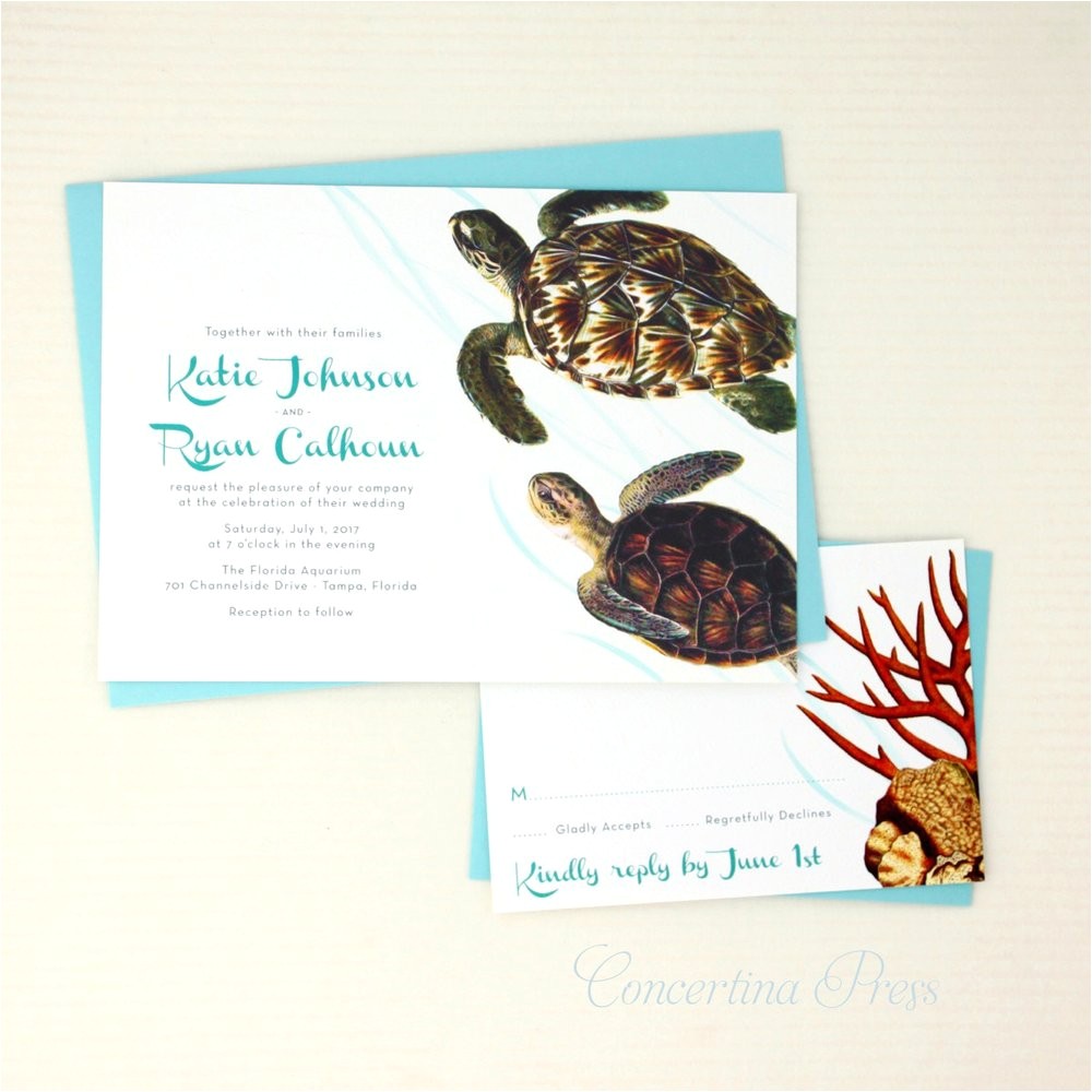 sea turtle beach wedding invitation