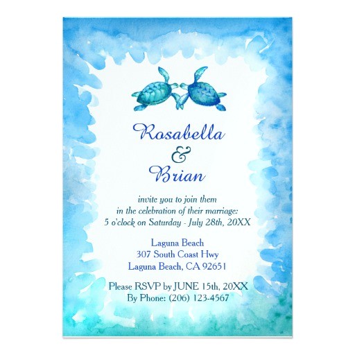 sea turtle wedding invitations blue and green 256901236961301668