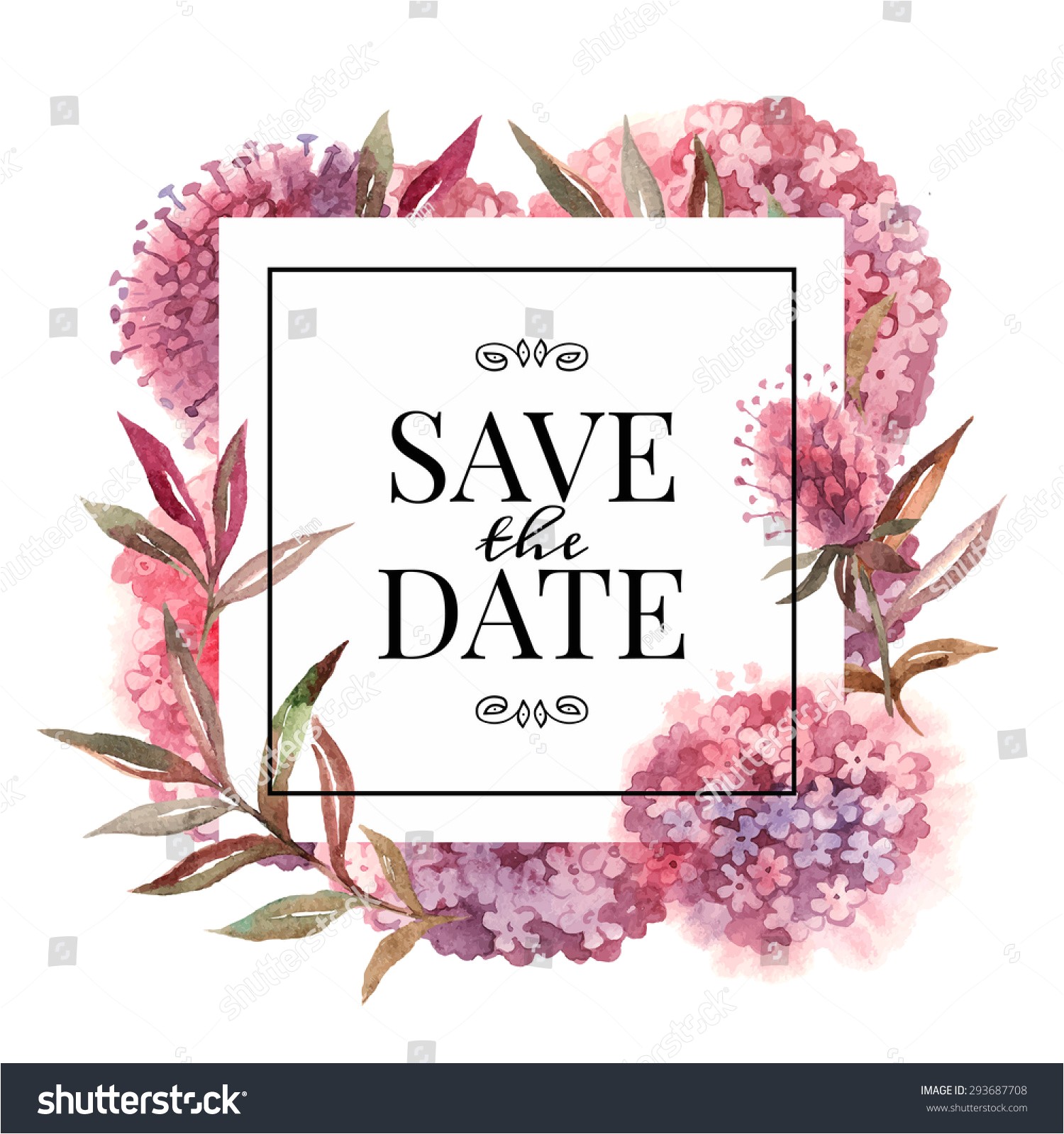 wedding invitation card watercolor flowers vector 293687708