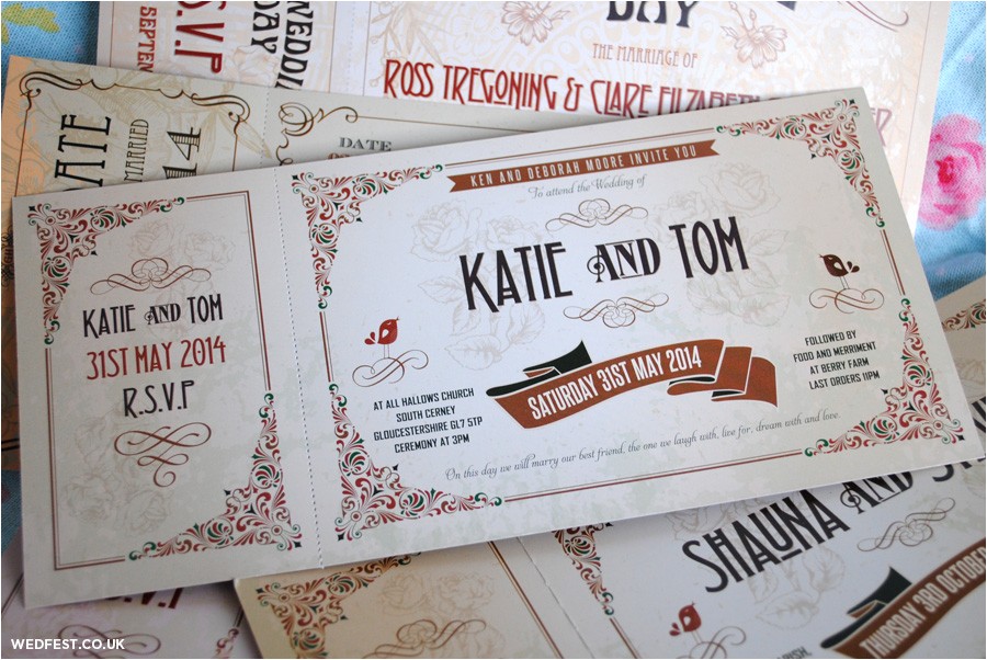 vintage ticket wedding invitations