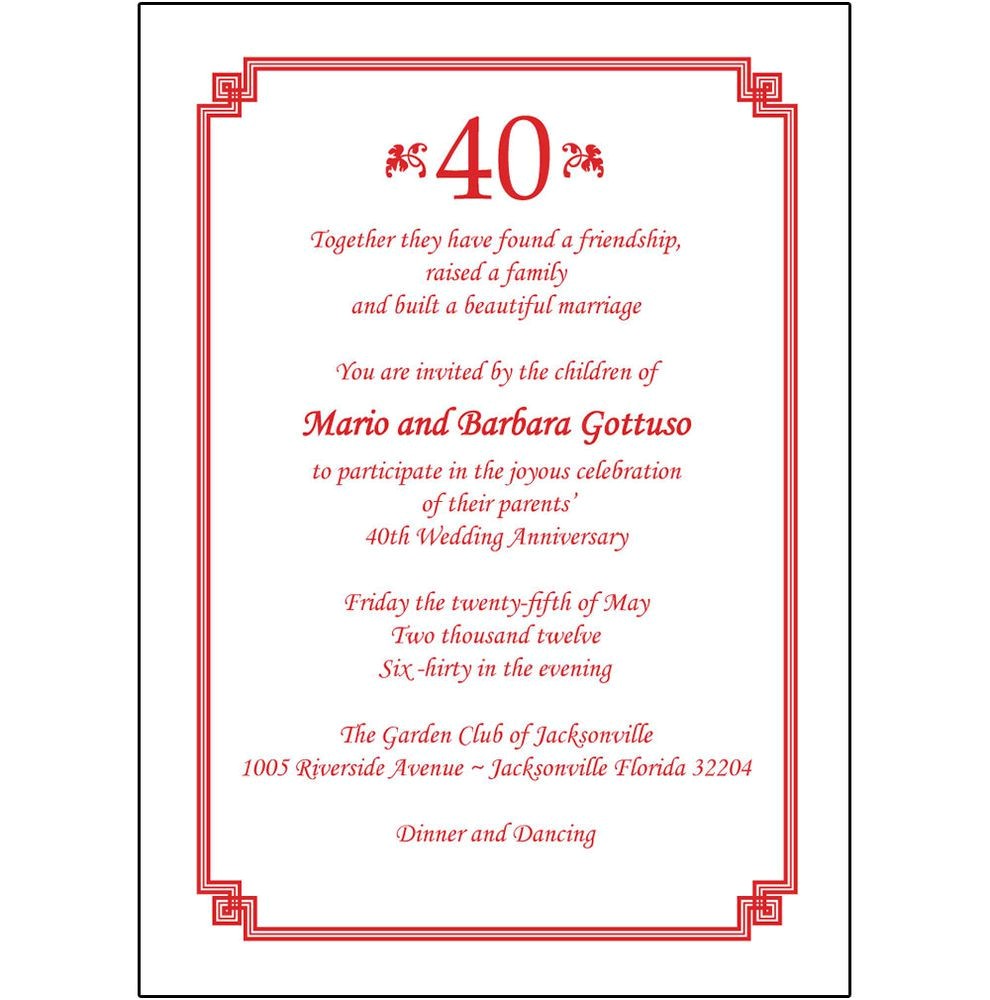 40th anniversary invite wording