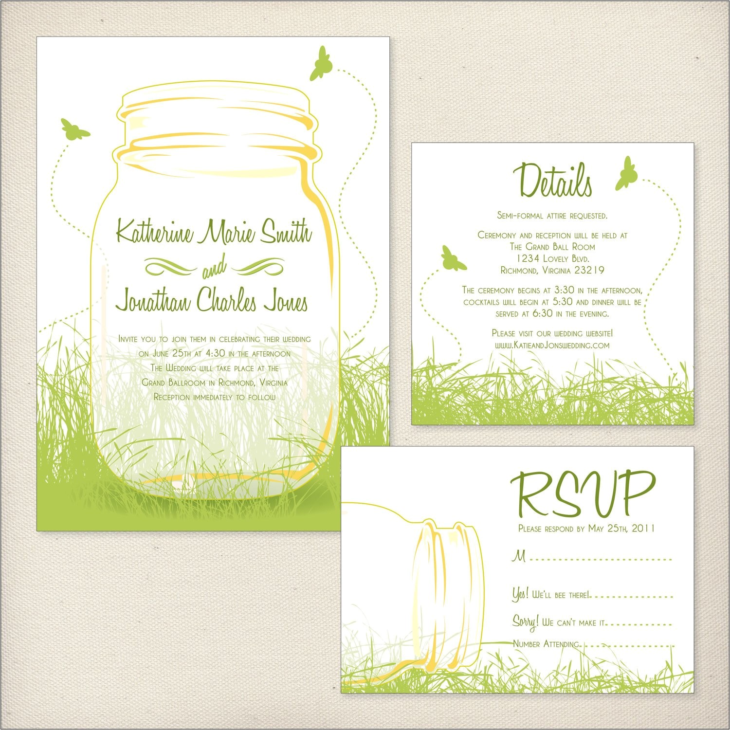 mason jars wedding invitation package