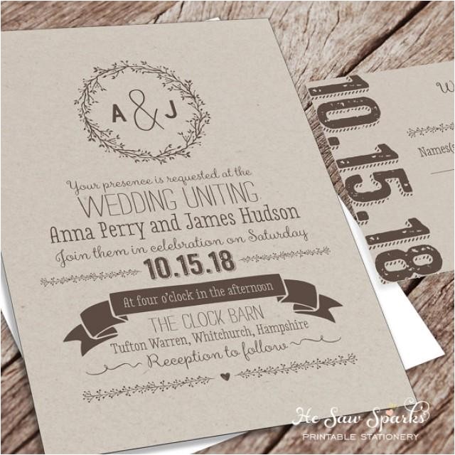 printable wedding invitation package kraft