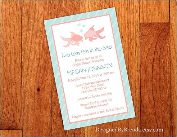 large bridal shower invitation two less fish in the s
