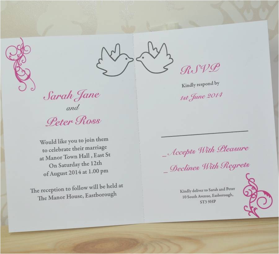 dove and swirl wedding invitation and rsvp